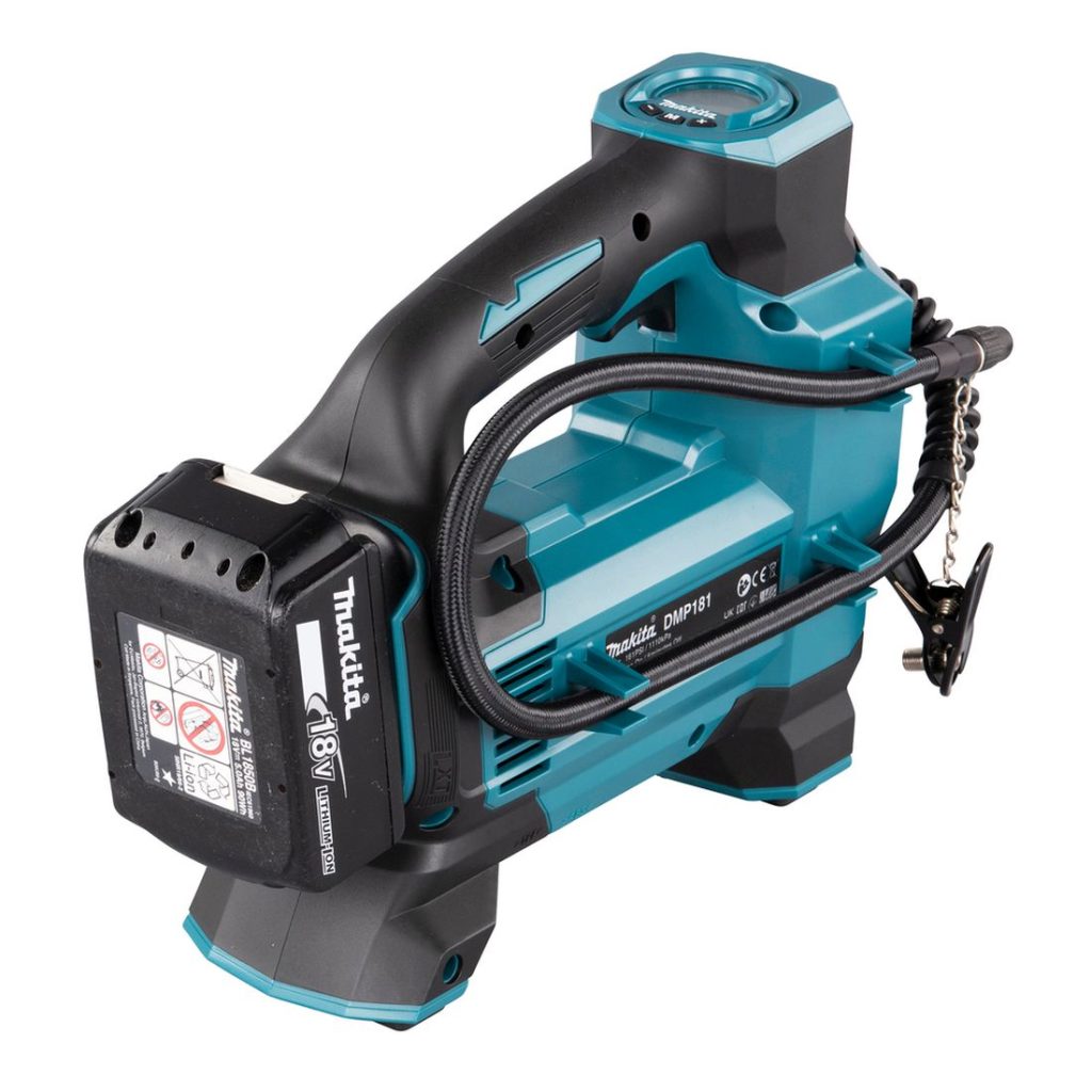 MAKITA Ilmapumppu LXT. Kuvassa Ilmapumppu LXT oikealta takayläviistosta.