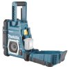MAKITA Radio CXT / LXT. Kuvassa Radio CXT / LXT vasemmalta etuyläviistosta akkukotelo avattuna ja akku kiinnitettynä radioon.