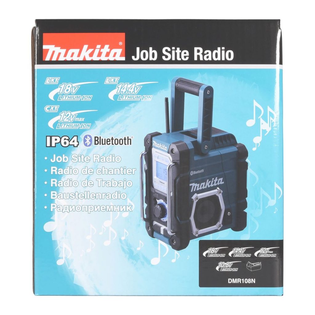 MAKITA Radio CXT / LXT. Kuvassa tuotteen myyntipakkaus edestäpäin.