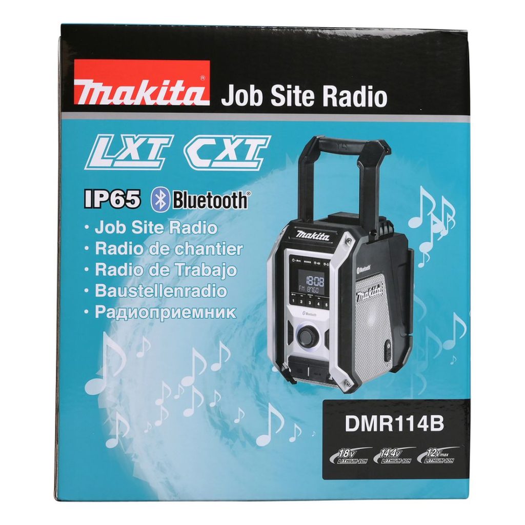 MAKITA Radio CXT / LXT. Kuvassa tuotteen myyntipakkaus edestäpäin.