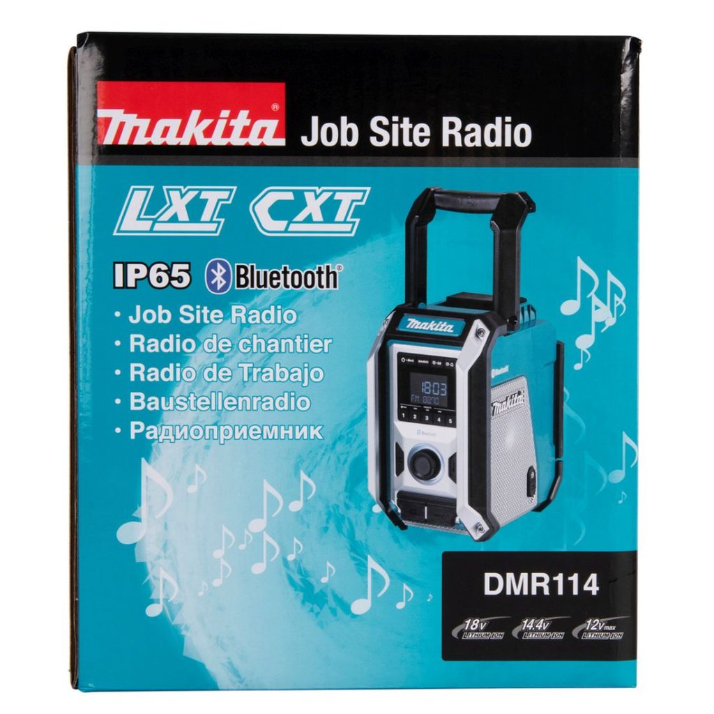 MAKITA Radio CXT / LXT. Kuvassa tuotteen myyntipakkaus edestäpäin.