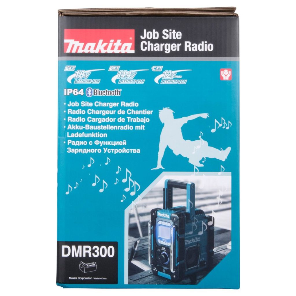 MAKITA Radio CXT / LXT. Kuvassa tuotteen myyntipakkaus sivustapäin.