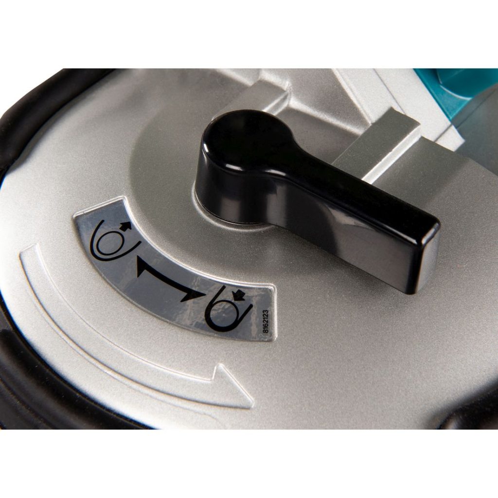 MAKITA Vannesaha LXT. Lähikuvassa Vannesaha LXT:n terän kiristin.