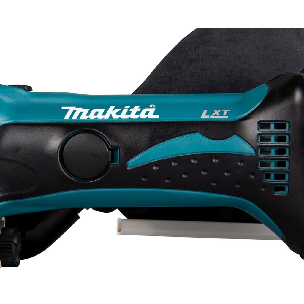MAKITA Liitosjyrsin LXT. Lähikuvassa Liitosjyrsin LXT:n kädensija.