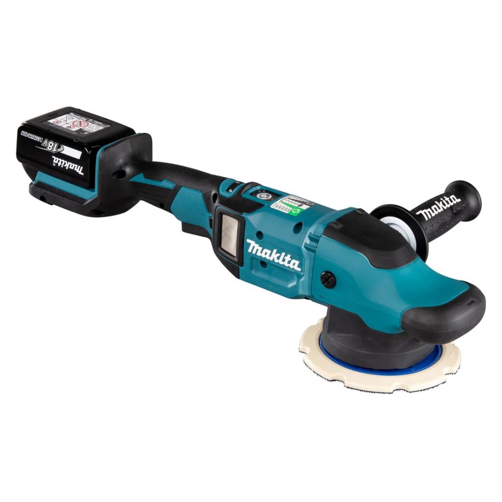 MAKITA Kiillotuskone LXT. Kuvassa Kiillotuskone LXT vasemmalta etuyläviistosta.