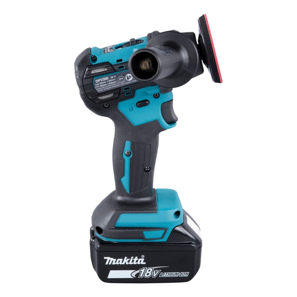 MAKITA Hioma-/kiillotuskone LXT. Kuvassa Hioma-/kiillotuskone LXT oikealta sivustapäin.