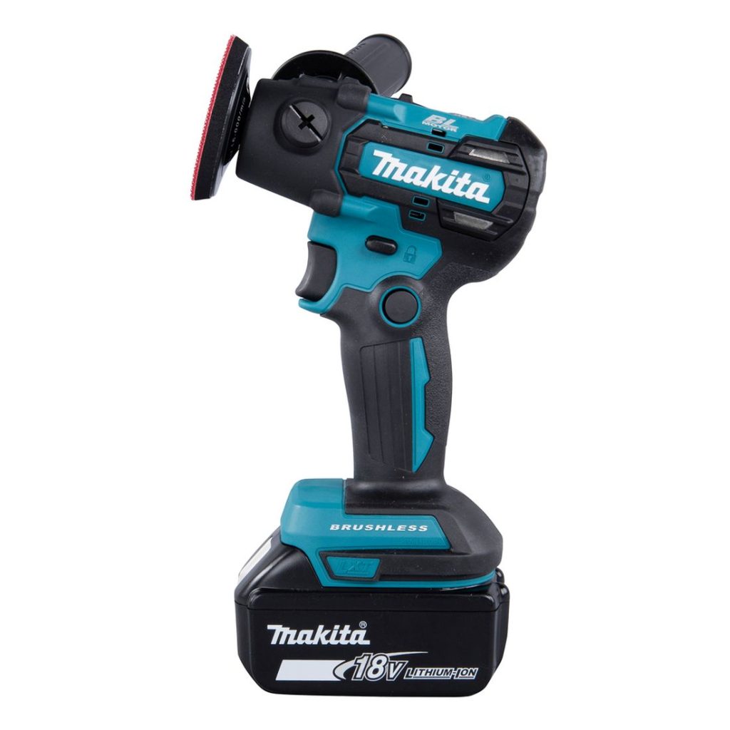 MAKITA Hioma-/kiillotuskone LXT. Kuvassa Hioma-/kiillotuskone LXT vasemmalta sivustapäin.