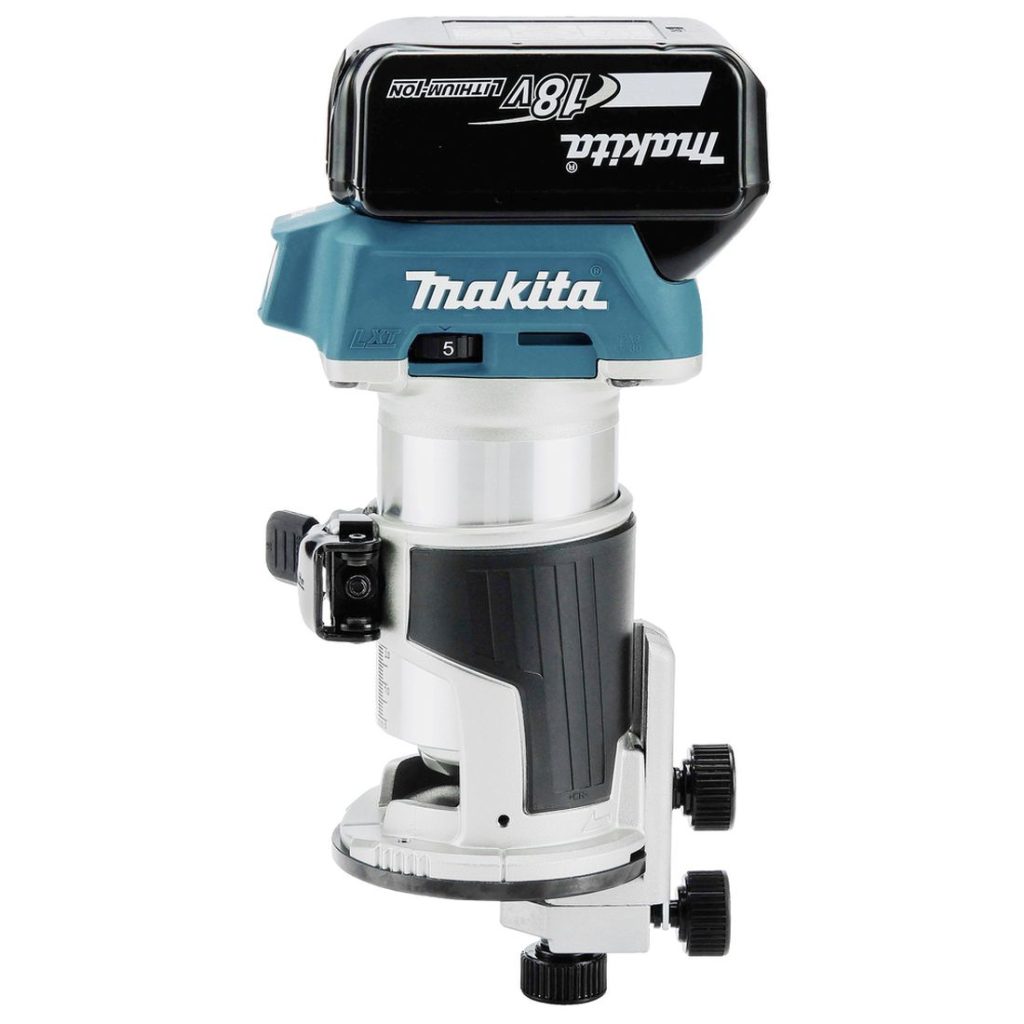 MAKITA Käsijyrsin LXT. Kuvassa Käsijyrsin LXT vasemmalta sivustapäin.