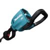 MAKITA Ketjusaha LXT. Lähikuvassa Ketjusaha LXT:n takakahva ja akkujen asennuspaikat.