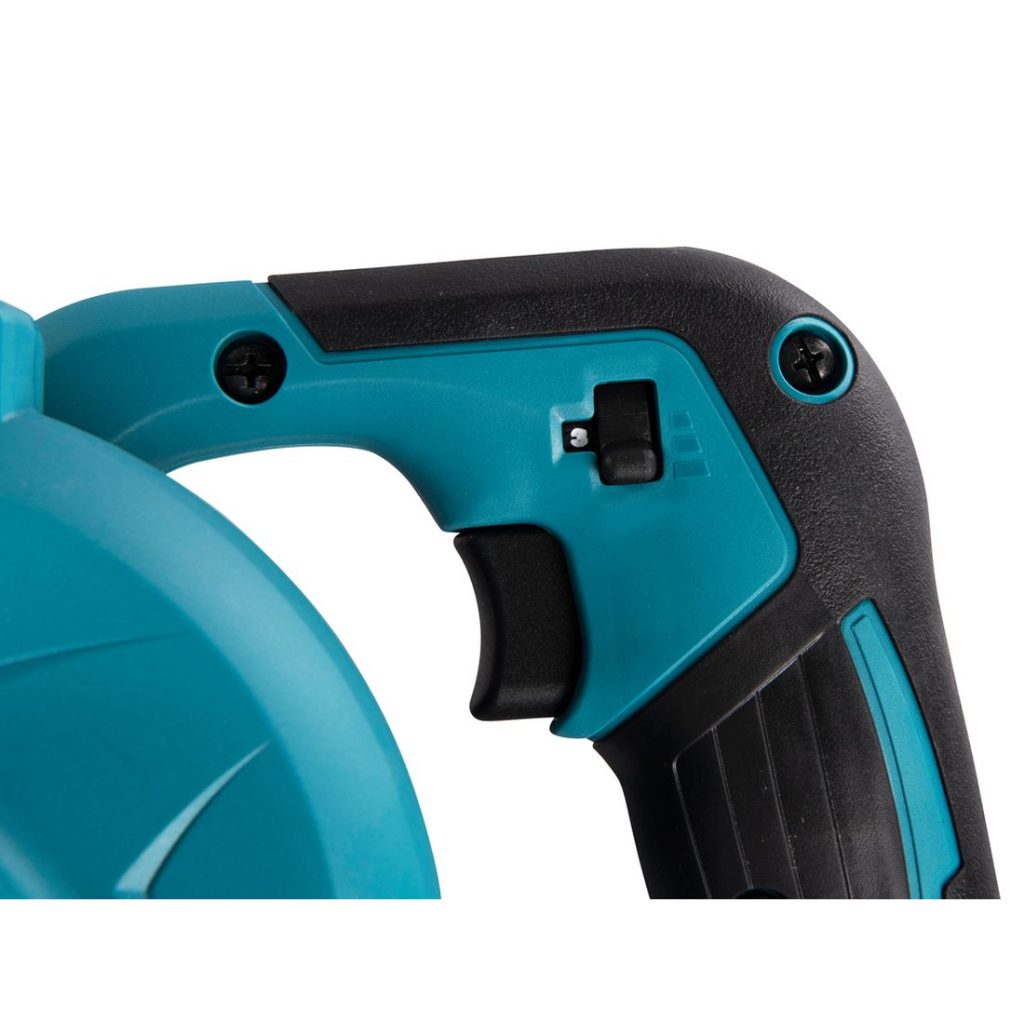 MAKITA Puhallin LXT. Lähikuvassa Puhallin LXT:n kädensija.