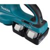 MAKITA Puhallin LXT. Lähikuvassa kaksi akkua kiinnitettynä puhaltimeen.