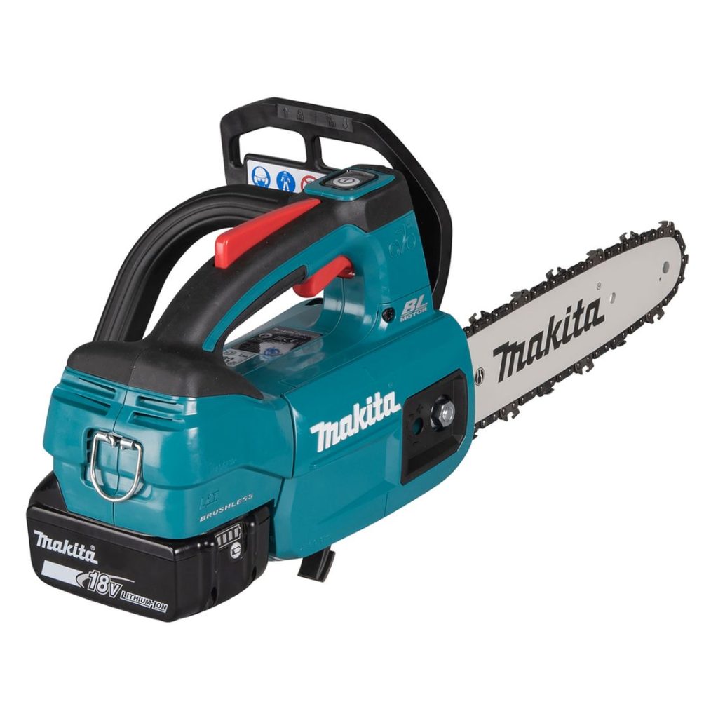 MAKITA Ketjusaha LXT. Kuvassa Ketjusaha LXT oikealta takayläviistosta.