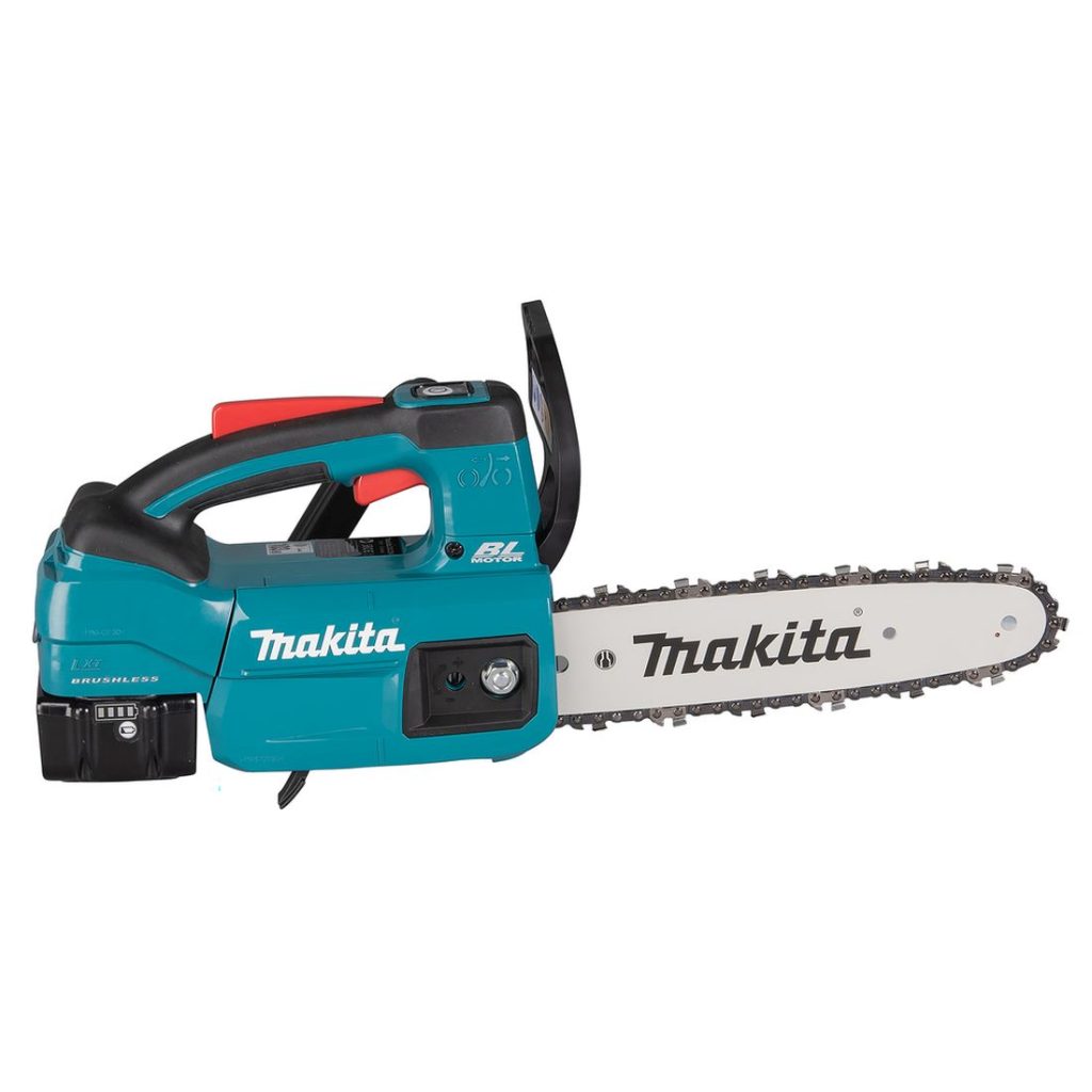 MAKITA Ketjusaha LXT. Kuvassa Ketjusaha LXT oikealta sivustapäin.