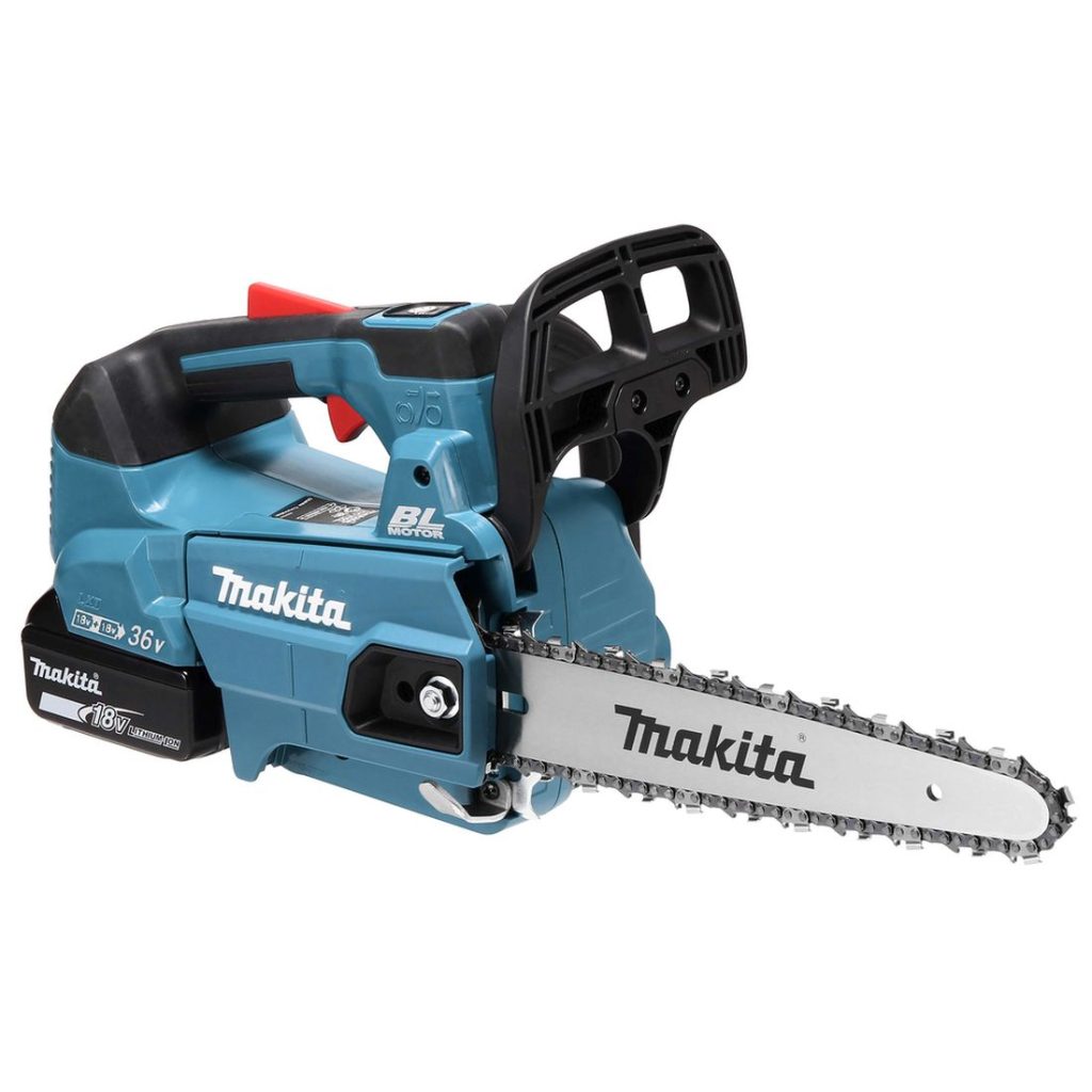 MAKITA Ketjusaha LXT. Kuvassa Ketjusaha LXT vasemmalta etuyläviistosta.
