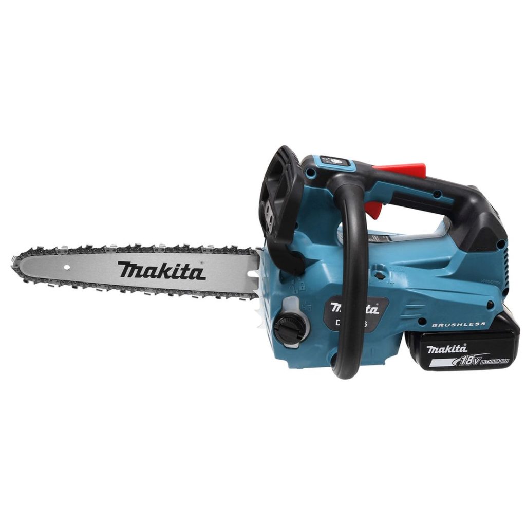 MAKITA Ketjusaha LXT. Kuvassa Ketjusaha LXT vasemmalta sivustapäin.