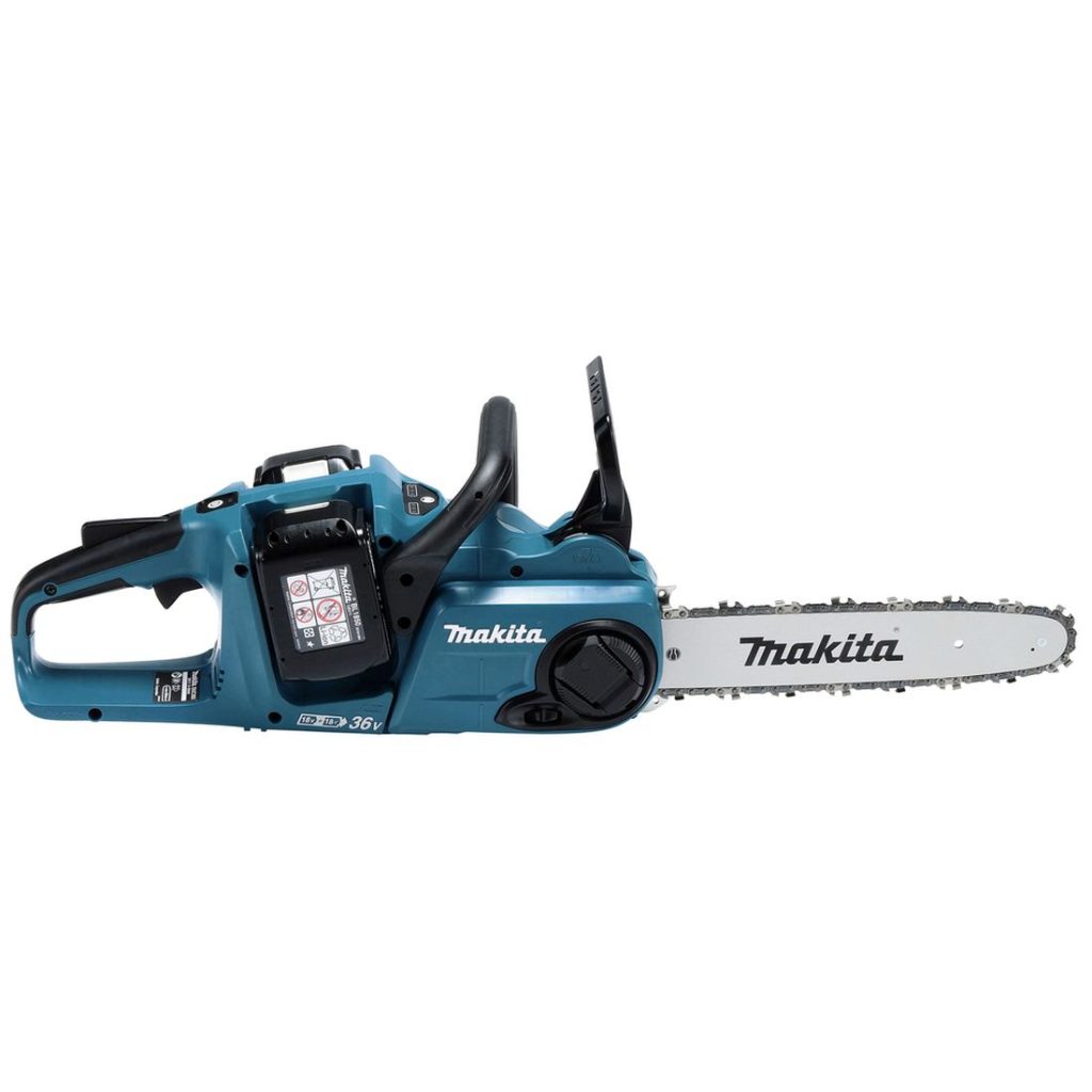 MAKITA Ketjusaha LXT. Kuvassa Ketjusaha LXT oikealta sivustapäin.