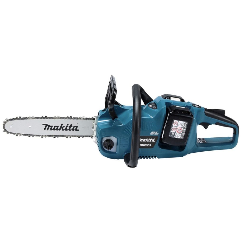 MAKITA Ketjusaha LXT. Kuvassa Ketjusaha LXT vasemmalta sivustapäin.