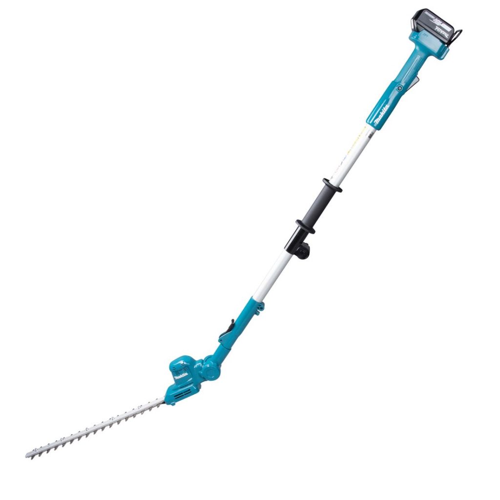 MAKITA Pensasleikkuri LXT. Kuvassa Pensasleikkuri LXT vasemmalta sivustapäin.