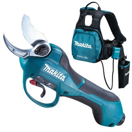 MAKITA Oksaleikkuri LXT. Kuvassa Oksaleikkuri LXT ja akkuvaljaat.