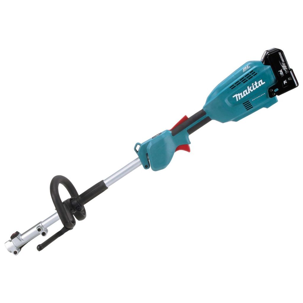 MAKITA Puutarhan monitoimikone LXT. Kuvassa Puutarhan monitoimikone LXT vasemmalta sivustapäin.