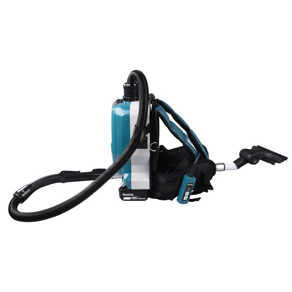 MAKITA Reppuimuri LXT. Kuvassa Reppuimuri LXT vasemmalta sivustapäin.