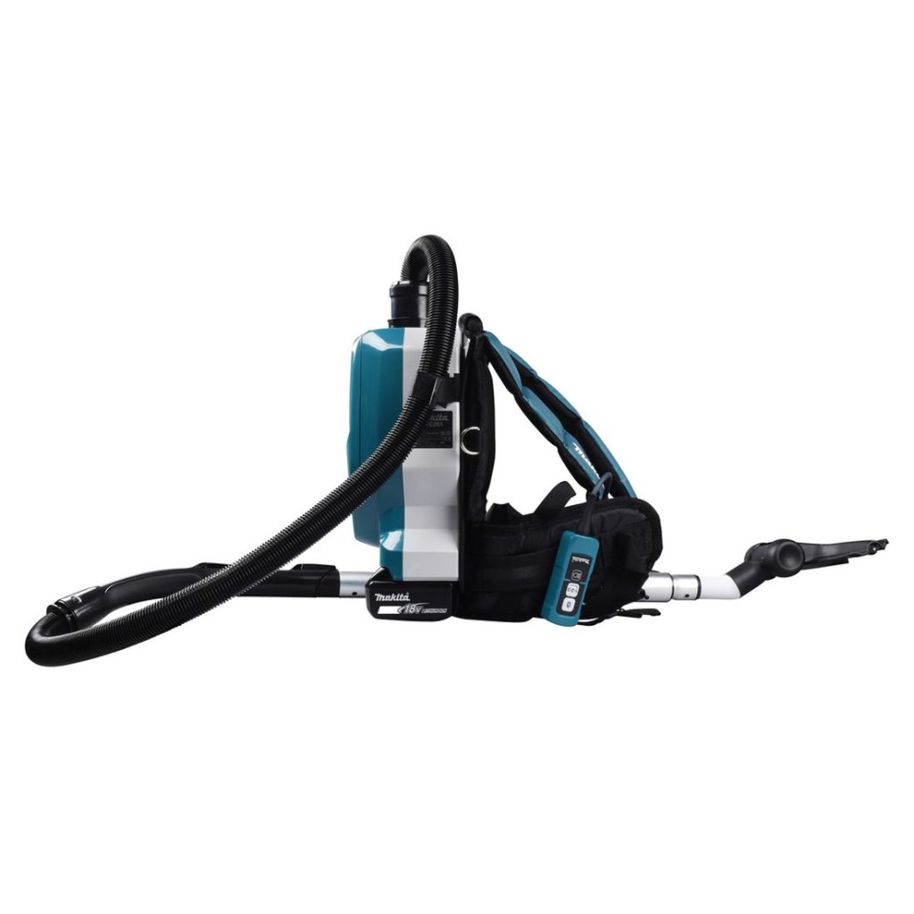 MAKITA Reppuimuri LXT. Kuvassa Reppuimuri LXT vasemmalta sivustapäin.