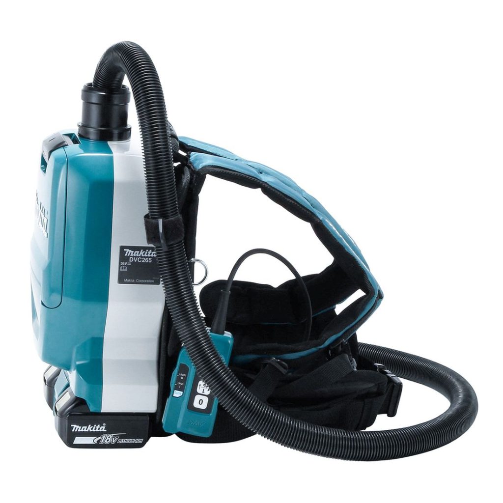 MAKITA Reppuimuri LXT. Kuvassa Reppuimuri LXT vasemmalta sivustapäin.