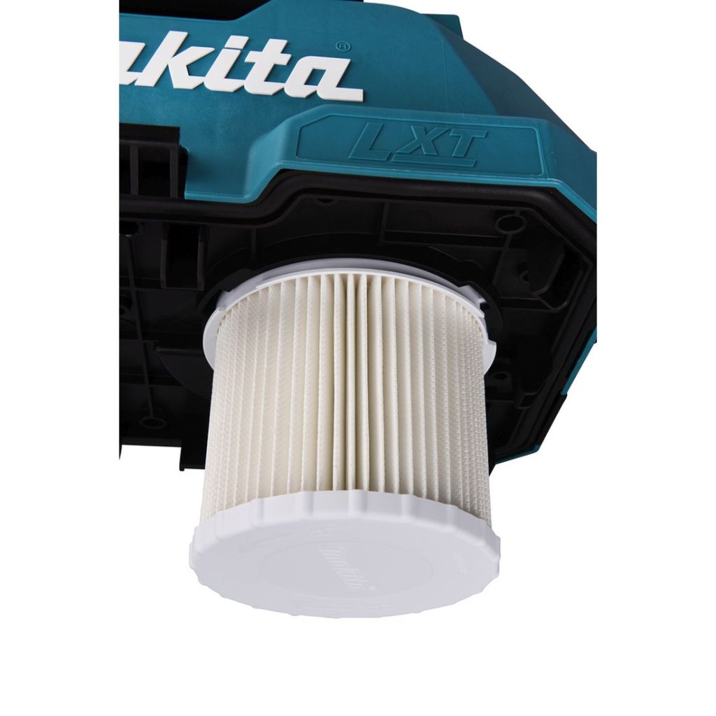 MAKITA Kuivaimuri LXT. Lähikuvassa Kuivaimuri LXT:n HEPA-suodatin.