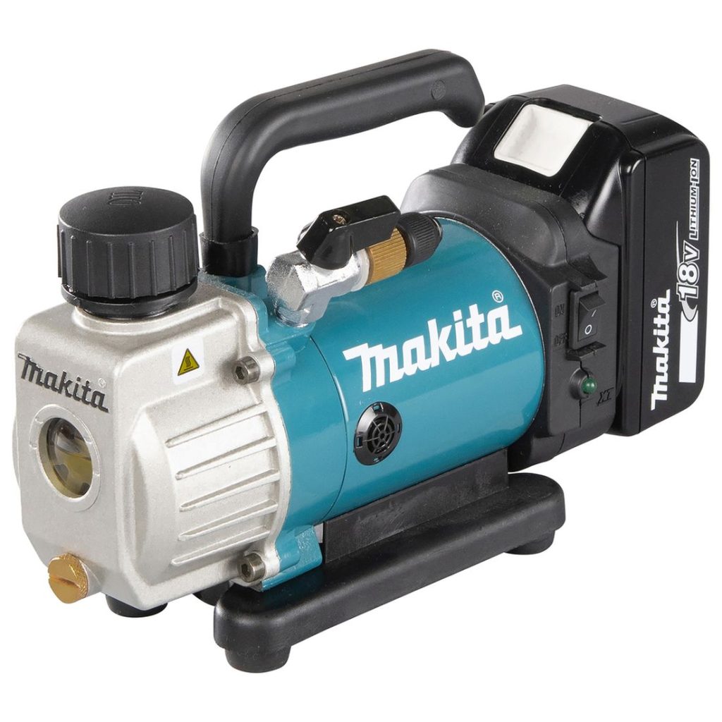 MAKITA Tyhjiöpumppu LXT. Kuvassa Tyhjiöpumppu LXT oikealta etuyläviistosta.