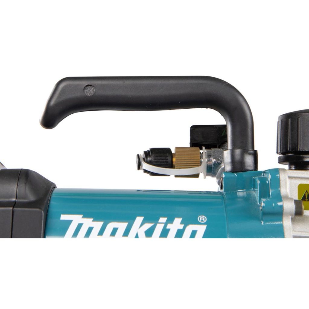 MAKITA Tyhjiöpumppu LXT. Lähikuvassa Tyhjiöpumppu LXT:n kantokahva.