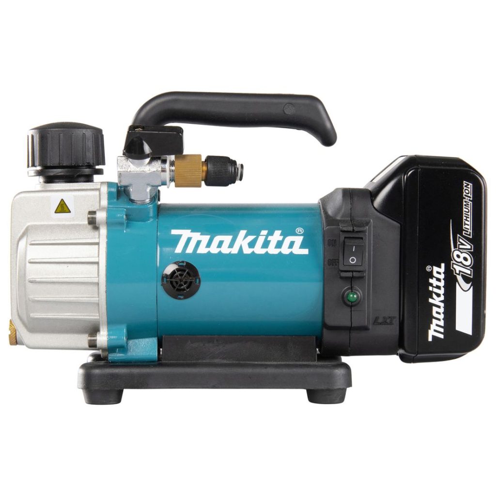 MAKITA Tyhjiöpumppu LXT. Kuvassa Tyhjiöpumppu LXT vasemmalta sivustapäin.