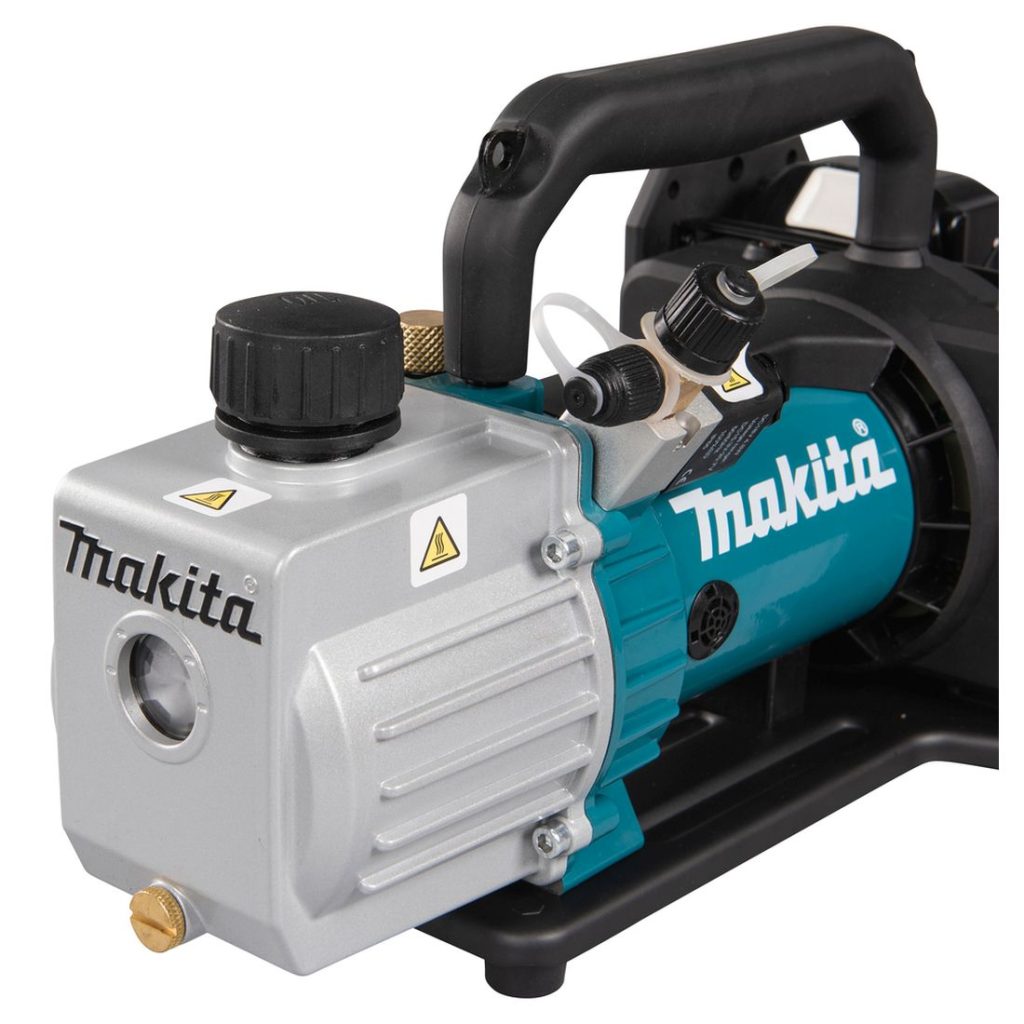 MAKITA Tyhjiöpumppu LXT. Lähikuvassa Tyhjiöpumppu LXT:n poistoventtiili.