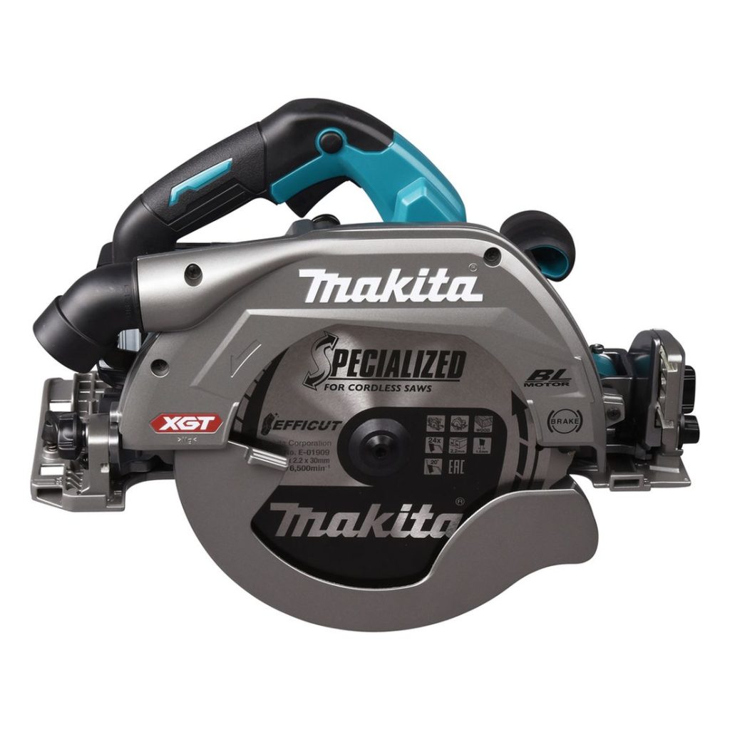 MAKITA Pyörösaha XGT. Kuvassa Pyörösaha XGT oikealta sivustapäin.