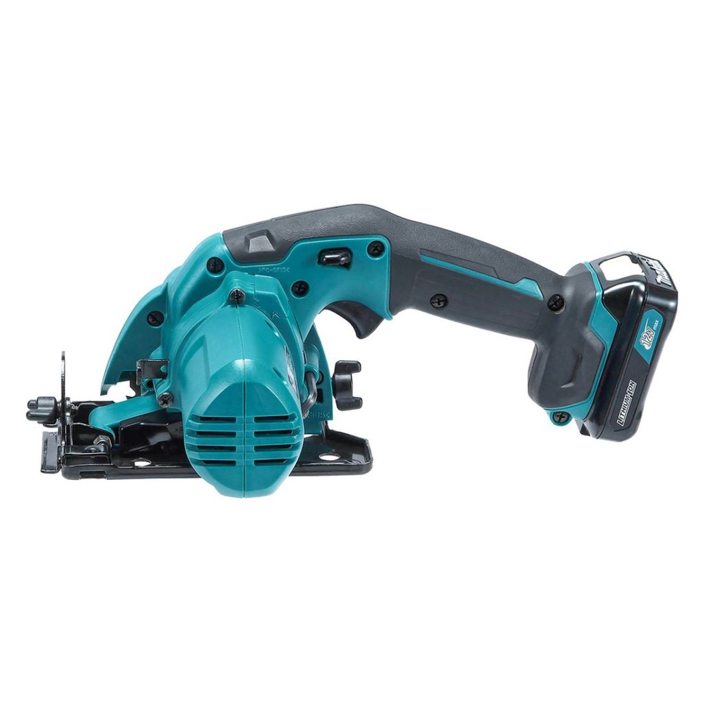 MAKITA Pyörösaha CXT. Kuvassa Pyörösaha CXT vasemmalta sivustapäin.