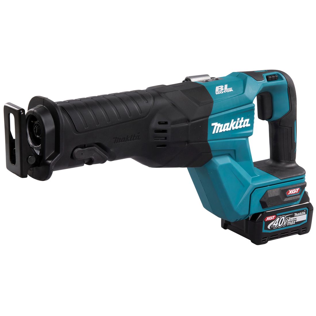 MAKITA Puukkosaha XGT. Kuvassa Puukkosaha XGT oikealta etuyläviistosta.