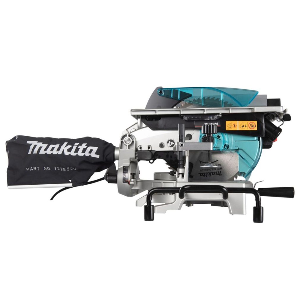 MAKITA Katkaisu- ja pöytäsaha. Kuvassa Katkaisu- ja pöytäsaha oikealta sivustapäin.