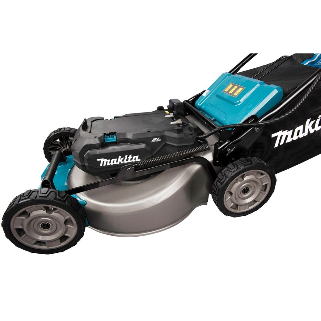 MAKITA Ruohonleikkuri. Lähikuvassa Ruohonleikkuri vasemmalta yläviistosta.