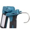 MAKITA LED-valaisin XGT. Kuvassa LED-valaisin XGT:n valo käännetty ala-asentoon ja koukku ripustuskoukku taivutettu esiin.