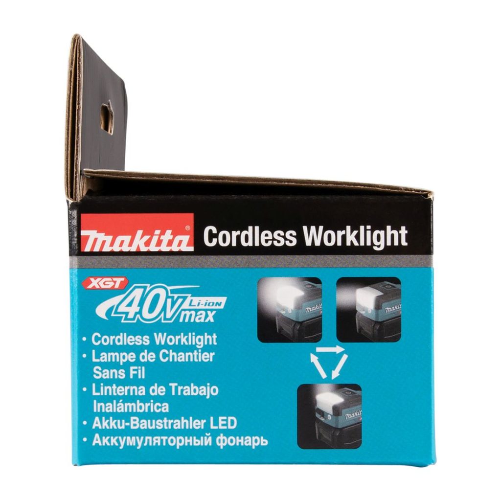 MAKITA LED-valaisin XGT. Kuvassa tuotteen myyntipakkaus sivustapäin.
