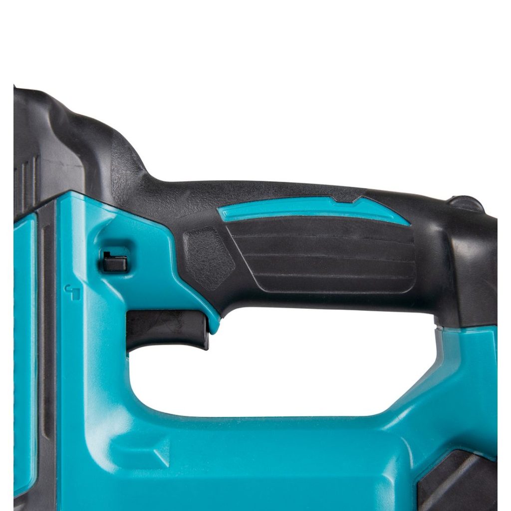 MAKITA Pinninaulain CXT. Lähikuvassa Pinninaulain CXT:n kumipintainen kädensija vasemmalta sivustapäin.