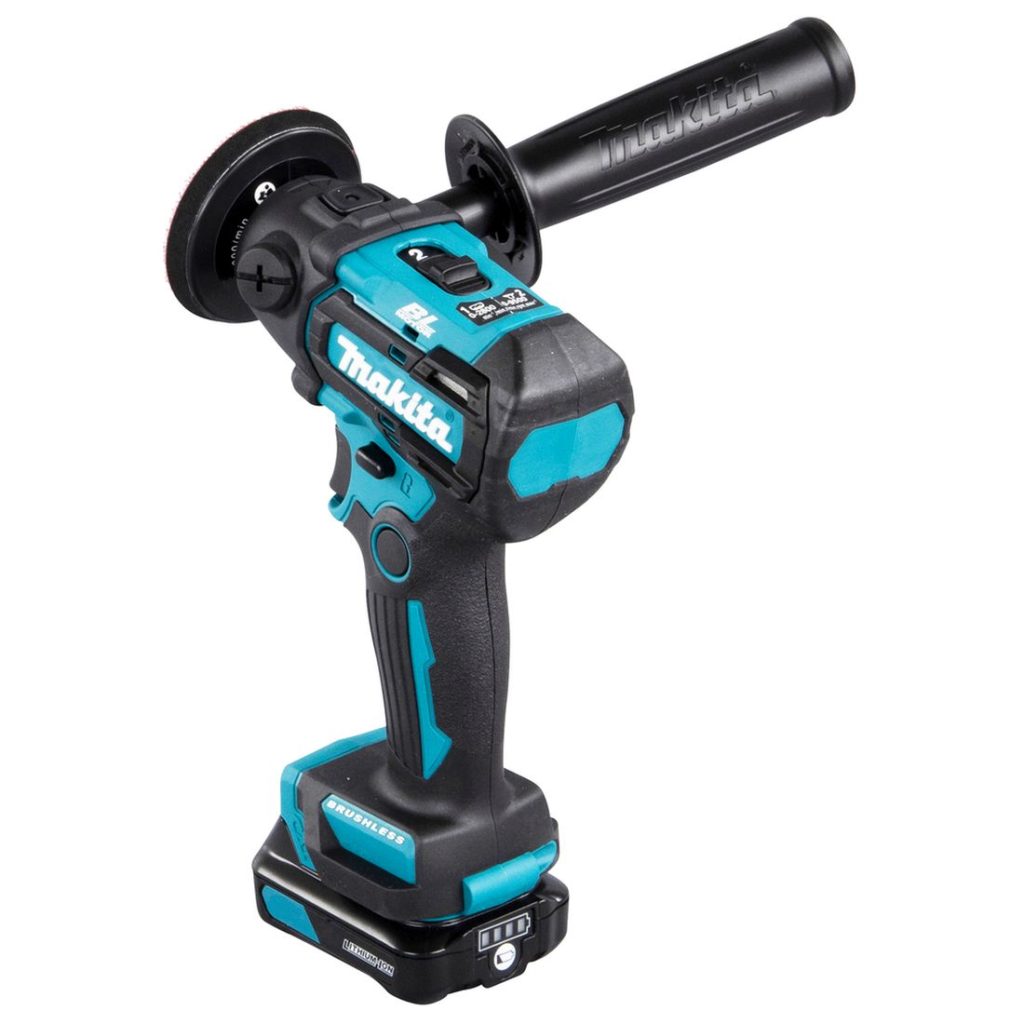 MAKITA Hioma-/kiillotuskone CXT. Kuvassa Hioma-/kiillotuskone CXT vasemmalta takayläviistosta.