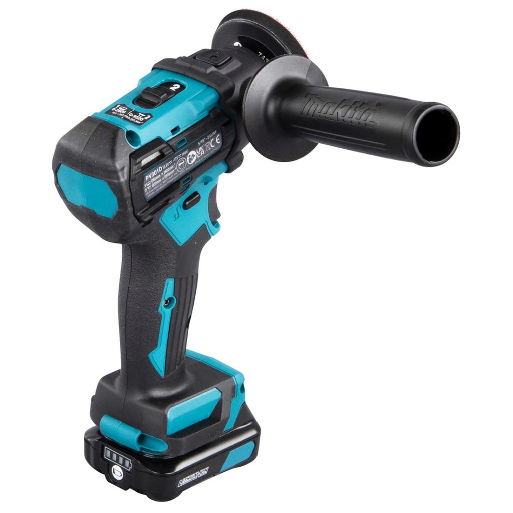 MAKITA Hioma-/kiillotuskone CXT. Kuvassa Hioma-/kiillotuskone CXT oikealta takayläviistosta.