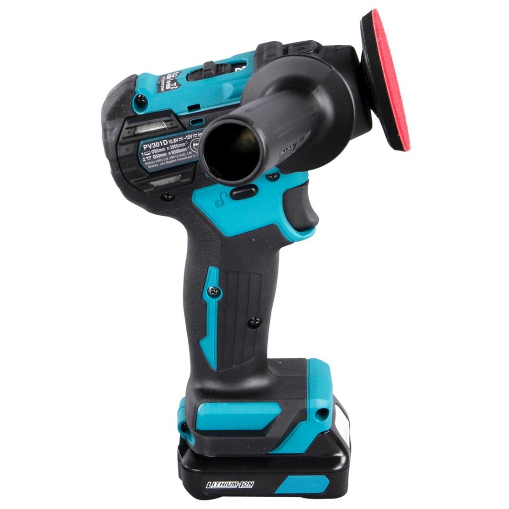 MAKITA Hioma-/kiillotuskone CXT. Kuvassa Hioma-/kiillotuskone CXT oikealta sivustapäin.