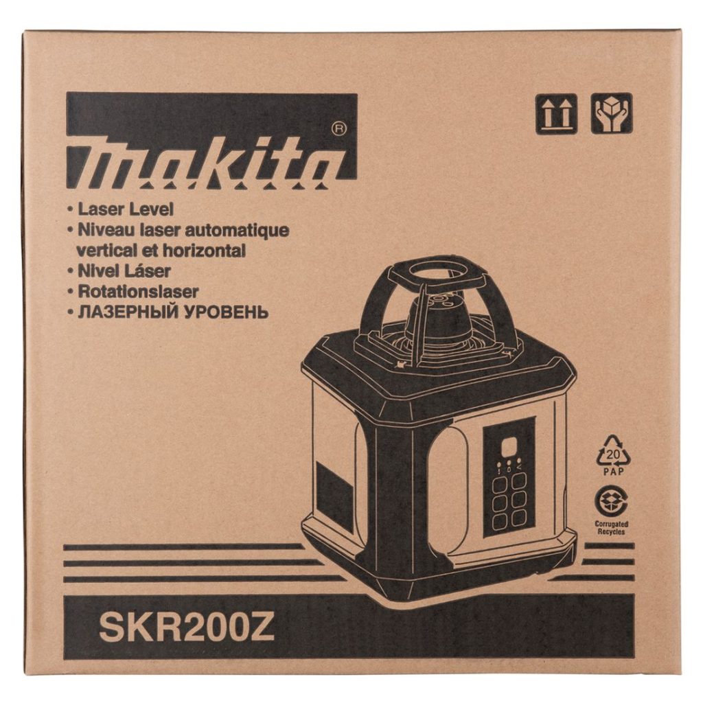 MAKITA Pyörivä laser. Kuvassa tuotteen myyntipakkaus edestäpäin.