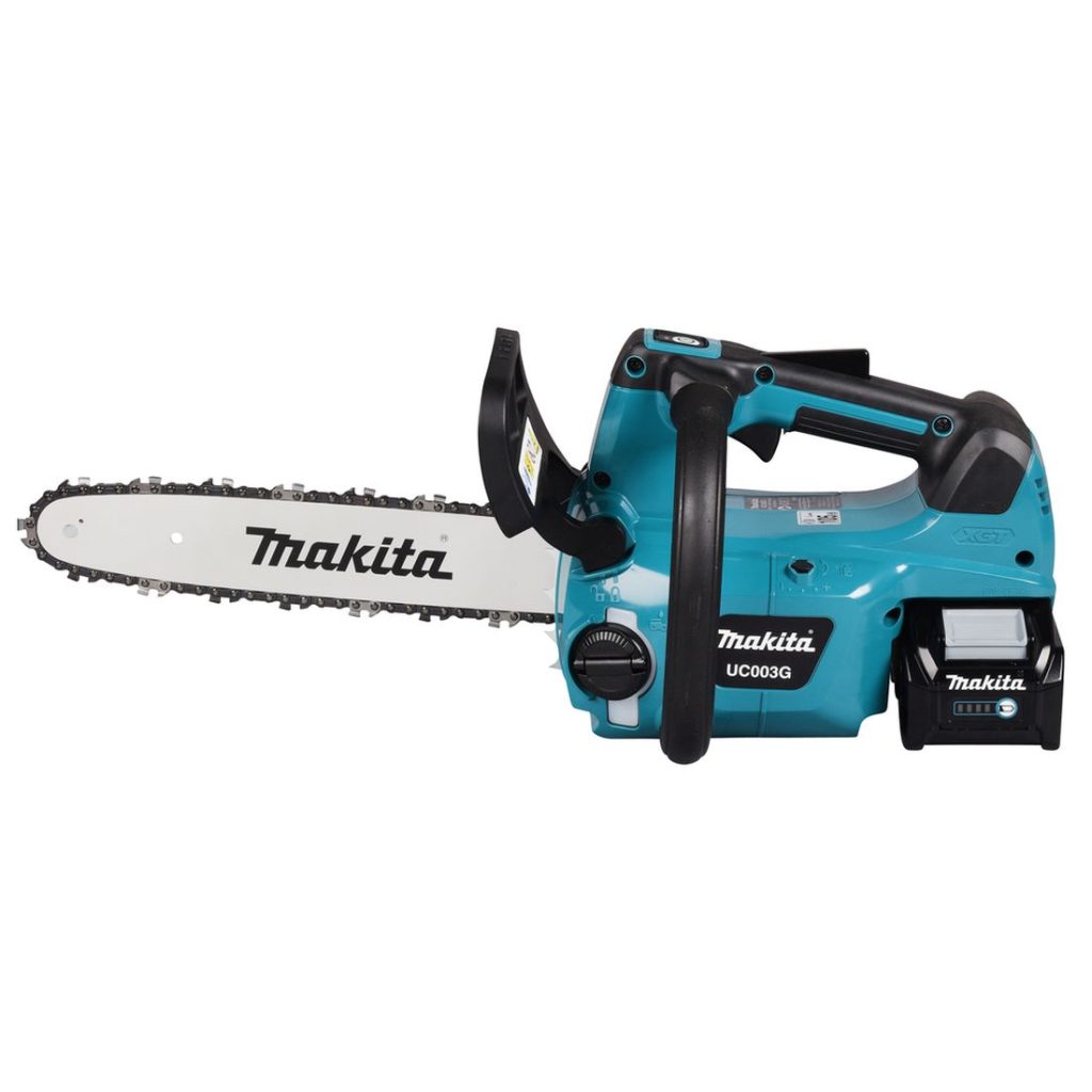 MAKITA Ketjusaha XGT. Kuvassa Ketjusaha XGT vasemmalta sivustapäin.