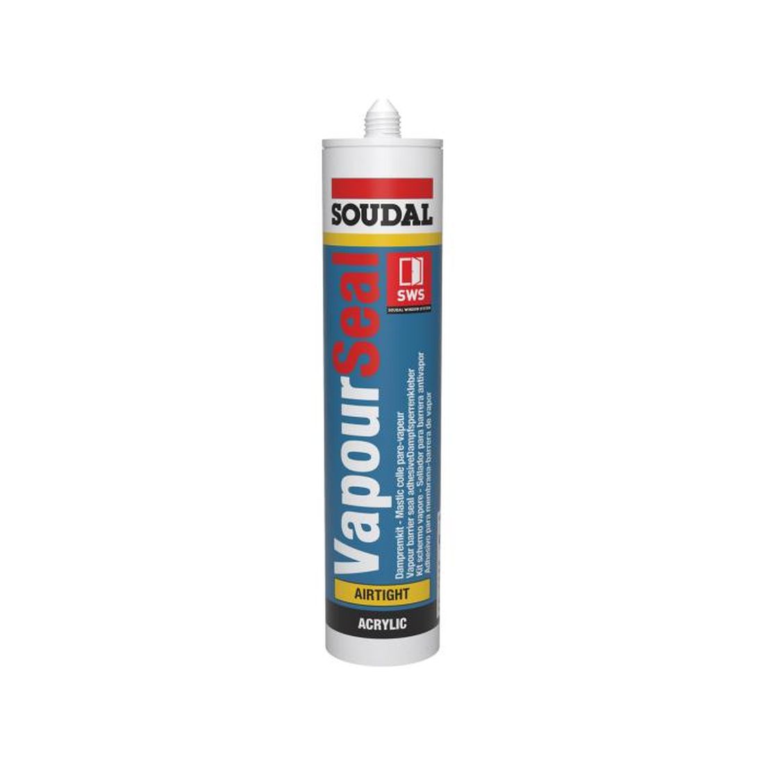 SOUDAL Vapourseal 310ml. Kuvassa tuubi edestäpäin.