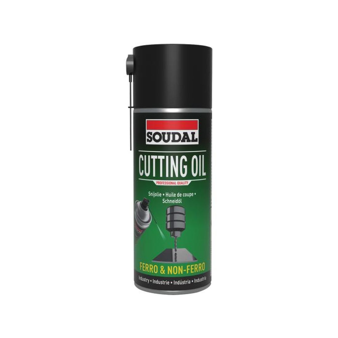 SOUDAL Cutting Oil 400ml. Kuvassa spraypurkki edestäpäin.