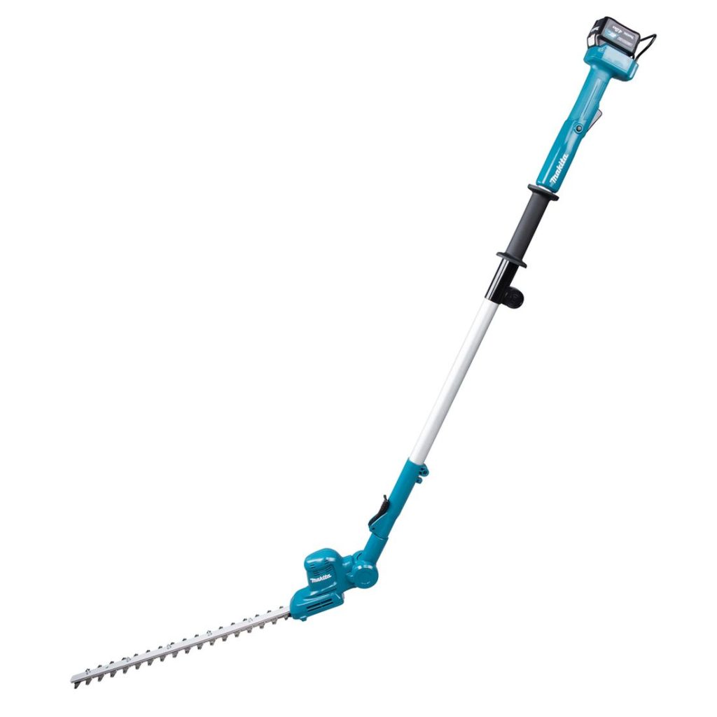 MAKITA Pensasleikkuri CXT. Kuvassa Pensasleikkuri CXT vasemmalta sivustapäin.