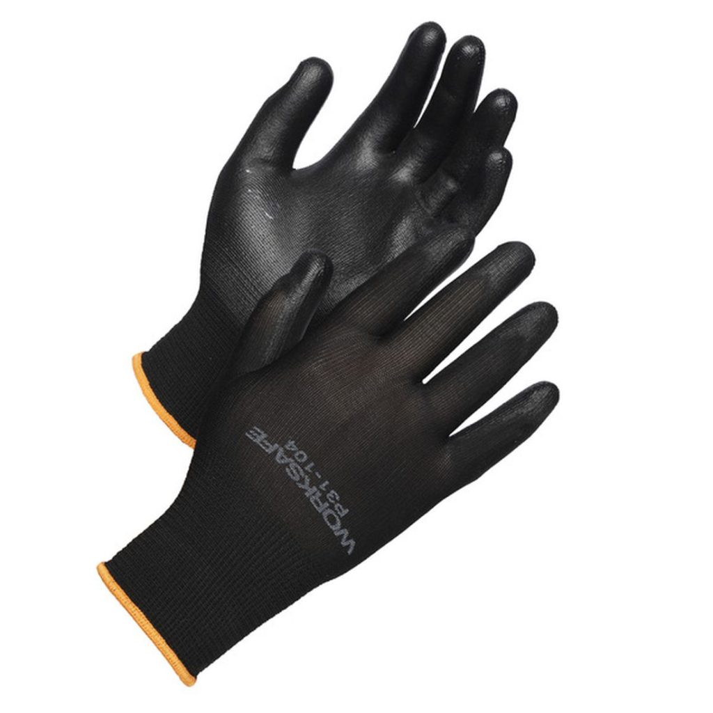 PU-pinnoitettu polyesterikäsine Worksafe P31-104. Kuvassa käsinepari sivustapäin.