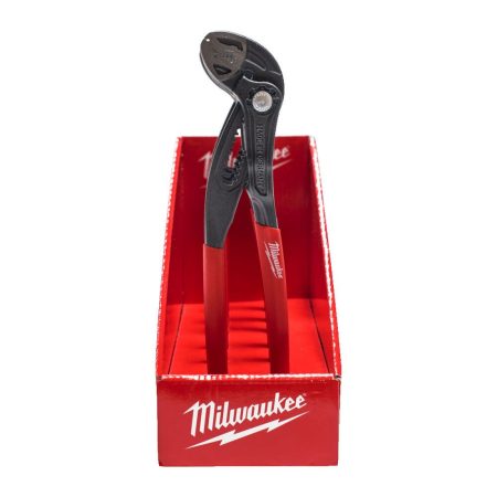 Milwaukee siirtoleukapihdit 250 mm. Kuvassa siirtoleukapihdit myymälätelineessä edestäpäin.